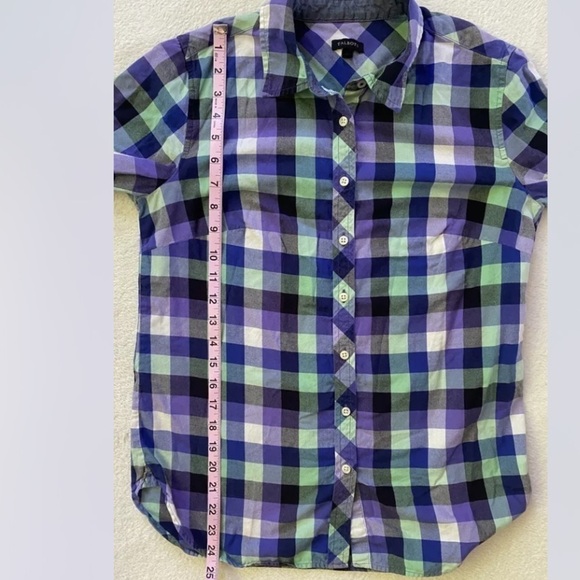 Talbots Purple Green Check Colorful Lightweight Spring Button Up Shirt Sz Small - Picture 7 of 7